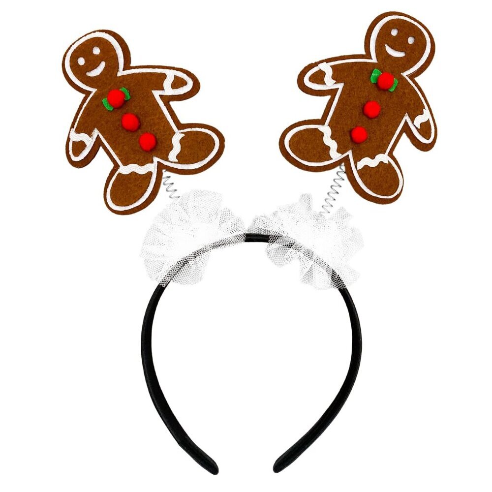 Gingerbread Man Headband with Tulle, Sparkly Festive Holiday Party Accessory, St